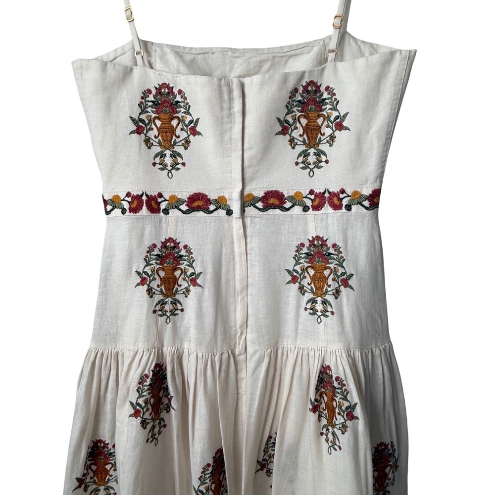Agua by Agua Bendita Curandera Lima Remedios Linen Maxi Dress M Embroidered - Picture 10 of 11
